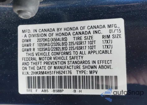 2015 Honda Cr-V Ex from USA, damaged, VIN 2HKRM4H51FH624176